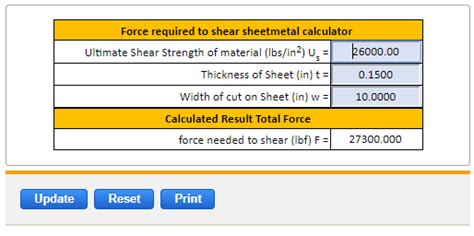 sheet metal shear force calculator